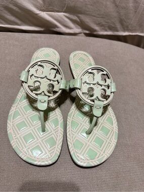 Tory Burch Light Green Logo Thong Sandals